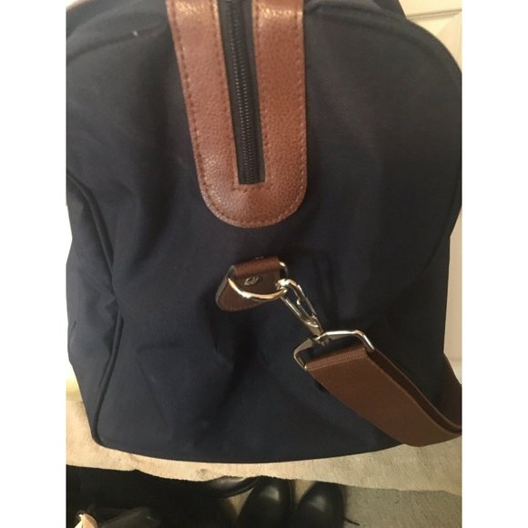 Polo Ralph Lauren Duffel Bag Large Canvas Blue Brown Carry On Overnight … - Picture 7 of 10